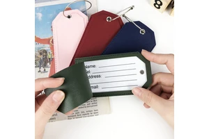 Luxury Saffiano Leather Baggage Label Holder With Privacy Cover Metal Connector Ring Personalized Name ID for Cruise Ship Trip