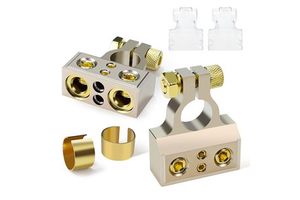 12V Battery Terminal Connector Positive & Negative Battery Terminal Clamp for Motorcycle with Shims and Clear Protector Cover