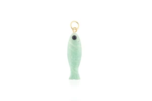 Natural amazonite carving fish pendant connector mini black onyx eyes loop connector hand carved pendant for jewelry making
