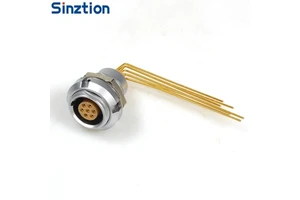 ECG Circular Push-Pull Self-Locking Connector 90° Long Bent Pin PCB Solder Receptacle with Double Nuts