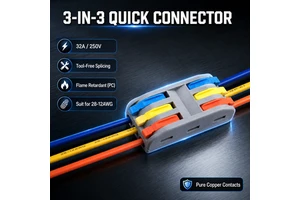3 Way Lever Splicing Connector 3 In 3 Out Quick Wire Terminal Block 32A 250V Compact Inline Wire Connector For 28-12AWG