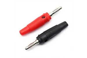 4mm Solderless Brass Nickel Plated Side Stackable Banana Plug with 30VAC-60VDC/MAX.24A for Audio & Video Applications