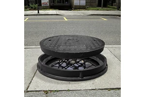 24in Round Outdoor Fiberglass Manhole Cover and Frame Recessed Solid Top Lid with 22in Clear Opening
