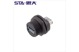 Usb 3.0 2.0 Plastic Socket Outdoor Threaded Double Female Bulkhead Back Mount PCB Receptacle IP68 Waterproof Connector