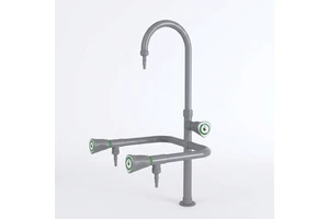 Three-way Modern Metal Hospital Laboratory Faucet with Epoxy Surface and Rubber Tubing Connectors 3 Outlets