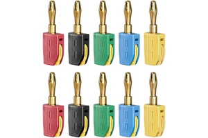 Cleqee 4mm Copper Banana Plug High Current Quick Connect Gold-Plated Nylon Housing 10PCS Banana Connector 32A Five Colors