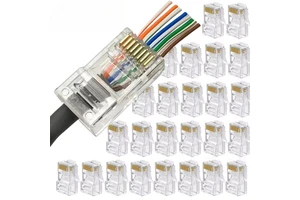 RJ45 CAT6 CAT5e Pass Through Connectors Crystal End Gold-Plated 8P8C Crimp UTP Standard Ethernet Network Modular Plug