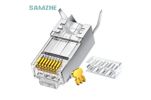 SAMZHE 10Pcs/Box 50u" FTP CAT6 RJ45 Connector with Dovetail Clamp Extended Body 2Piece Set Cat6 8P8C Modular Plug Hole 1.2mm