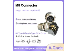 Gold-Plated 4 8-Pin M8 PCB Mount Pin Socket IP67 Waterproof Connector for Automation Device PCB Boards