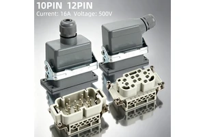 BYLJQ HDC-HE-010 HE-012 16A Power Industrial 10P 12Pin Male Female Waterproof Automotive Heavy Duty Rectangular Connector