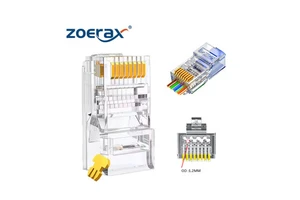ZoeRax CAT6 UTP Modular Plugs 1.2mm RJ45 Connector Crystal Head Gold Plated 23-24 AWG Network Pass Ethernet Connector