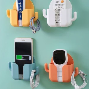Multifunctional Plastic Phone Storage Box Wall-Mounted Adhesive Charging Bracket Hanger Punch-Free Cactus TV AC Living Room