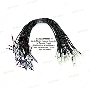 Custom IATF16949 White Plastic Housing Connector to Tubular Ferrule Pin Terminal Wire Harness Pure Copper Cable Assembly