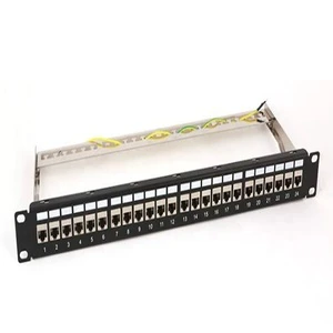 LOADED PATCH PANEL 19'' 1U 24 PORT RJ45 STP CAT6A SHIELDED PATCH PANEL WITH CAT6A CAT7 Module Jack