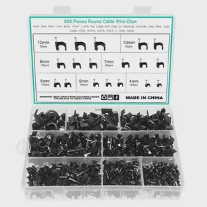 60pcs Cable Wire Clips 4mm 6mm 7mm 8mm 10mm 12mm Management Electrical Cord Tie Holder Circle Plant Climb Wall Nail