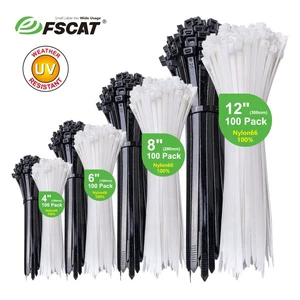 FSCAT UV Resistant Nylon 66 Self-Locking Cable Tie Wrap Clamp Set Multiple Sizes for Electrical Industrial Wire Management