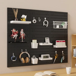 High Quality Home Wall Hanger Hole Board Organizer Rack Plastic Tray Box Hooks Self Adhesive Kitchen Wall Mounted Shelf Rack Set