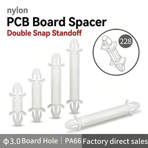Nylon Spacer Double Push-In PCB Standoff Snap-In Plastic Circuit Board Support PA66 UL94 Insulation White 3mm-25mm 4mm Hole