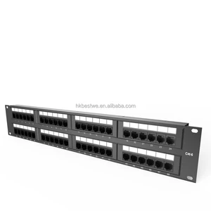 Cat5E Cat6 Fiber Optic RJ45 Patch Panel 110-Style 48-Port 2RU with Cable Management Bar CE/RoHS/FCC Certified