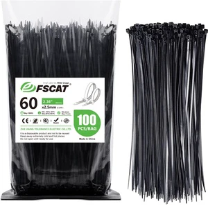 FSCAT Factory Customized 2.5mm Self Locking Cable Ties Nylon 66 Custom Zip Ties UV Resistant Plastic Wire Wraps Cable Ties Nylon