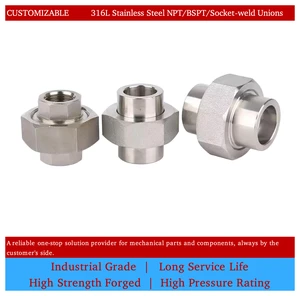 Screwed Pipe Fittings 3000LB High Pressure Forged CNC Machined 316L Stainless Steel BSPT Smooth Female Thread Unions