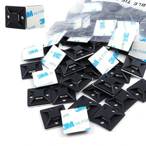 30*30mm Black PE PA66 100PCS 1.18in Wall Fixing Self Adhesive Cable Zip Tie Mounting Cable Tie Holder Ladder Zip Tie Mount Base