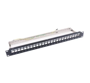 Shielded 24-port patch panel, cold-rolled steel frame, 1U 19-inch Cat5e shielded 24-port patch panel