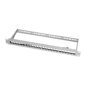 Flat Blank 19 Inch Patch Panel Frame for 24 Keystone Jacks, 1U, Un-loaded, Light Grey