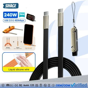 Tiktok 240W Phone Stand Cable Type C Data Cable with Bracket Adapter PD Fast Charging USB C Stand Adapter for Phone Cable Kit