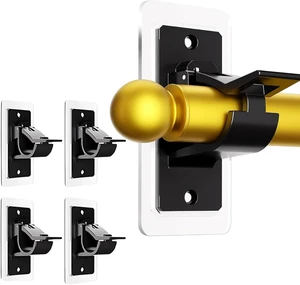 4Pcs No Screws Self Adhesive Brackets with Hooks Black for Bathroom & Kitchen