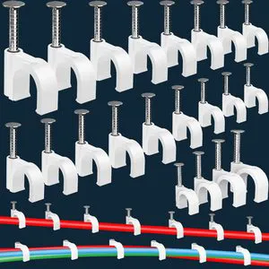 300PCS White Nylon Plastic Self-Locking R-Type Cable Clamps Cable Management Cord Organizer Cable Clips