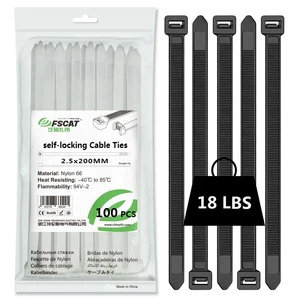 For 100 Pcs Black Nylon 66 Self-Locking UV Cable Ties 2.5x80mm ROHS+CE Certified for Cable Bundling