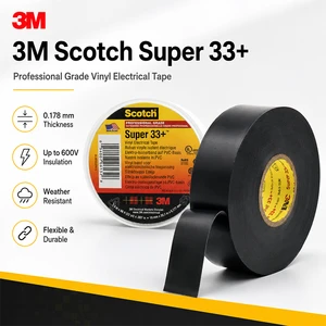 3M Scotch Super 33+ Vinyl Electrical Tape Black PVC Heat-Resistant Pressure Sensitive Resists UV Electrical Insulating Tape