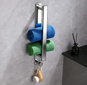 Custom 304 Stainless Steel Towel Rack No-Drill Wall Mount Brushed Towels Robes Hot Sale Self-Adhesive Towel Holder for Bathroom