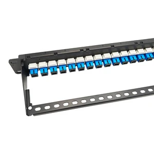 Rack Mount 1U 19 Inch 24 Ports Patch Panel with Back bar Fiber Patch Panel Full Loaded with SC/UPC Adapters