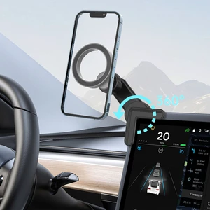 Car Center Console Desktop Computer Right-Angle Display Magnetic Navigation Phone Holder ABS Material Adhesive Pad Mounting