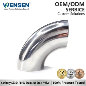 Wensen SS304/316L Stainless Steel Mirror Polished Welded 90-Degree Elbow Butt Weld Pipe Fitting
