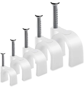 Nylon Steel Nail in Circle Ethernet 8mm Cable Clips Cord Holder Wire Management Pack of 100