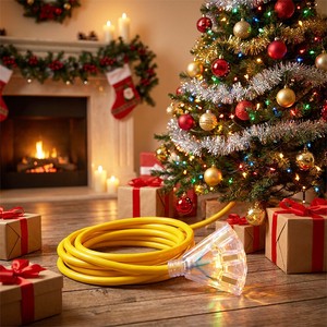UL Listed Lighted 12/3 14/3 AWG SJTW Holiday Christmas Light Power Strip Multi Tap Lighted Transparent Plug Extension Cable