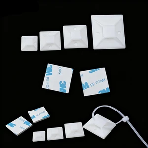 20x20mm Easy Installation Self Adhesive Nylon Cable Tie Holders Cable Management Tie Mounts Base with Screw Holes