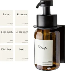 Modern Design Glass Soap Dispenser Bracket with Wall Mount, Self-Adhesive, Stainless Steel Pump Dispenser for Liquid Soap