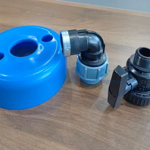 Blue PP Bore End Cap with Cable Trough Connect to PP Elbow and Valve for Sealing and Protecting Well Casing and Screen Pipe