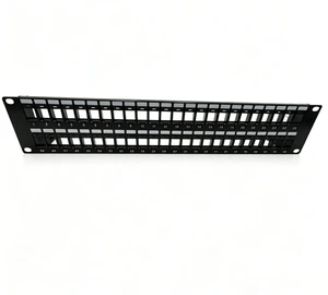 High Capacity 2U 19 Inch 48-Port Unshielded Cold-Rolled Steel Blank Patch Panel with Numbered Rear Cable Management Bracket