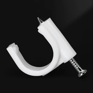 100 Pcs Pack White Plastic Circle Cable Clip with Nail 8mm