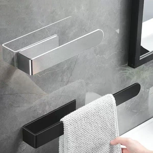 Stainless Steel Traditional Design Bathroom Non-perforated Hanging Pole Bending Self Adhesive Wall Mounted Towel Holder Bracket