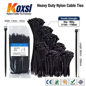Nylon Cable Ties 4.8mm Heavy Duty Zip Ties Self-Locking UV Resistant Black Plastic Wire Ties For Industrial Use