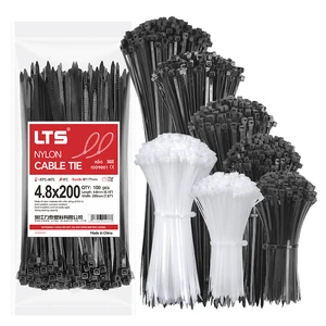 4.8mm Wide Nylon 66 Cable Ties 200mm Self-Locking Strong Bundling Straps for Electrical/Decoration/Packaging