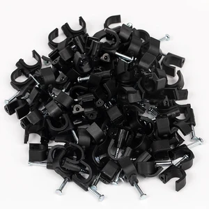 Round Flat Hook C Shape Plastic PE Cable Clips With Steel Nail Cable Staple