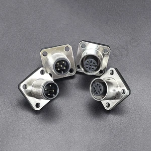 M12 a Code Panel Mount Connector Square Flange Type Solder Socket Male Female 4Pin/5Pin/8Pin/17Pin for Industrial Automation