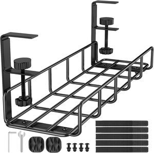 Heavy Duty Steel Wire Mesh Desk Cable Tray Organizer 15.7'' No Drill Installation 100kg Capacity Cable Management